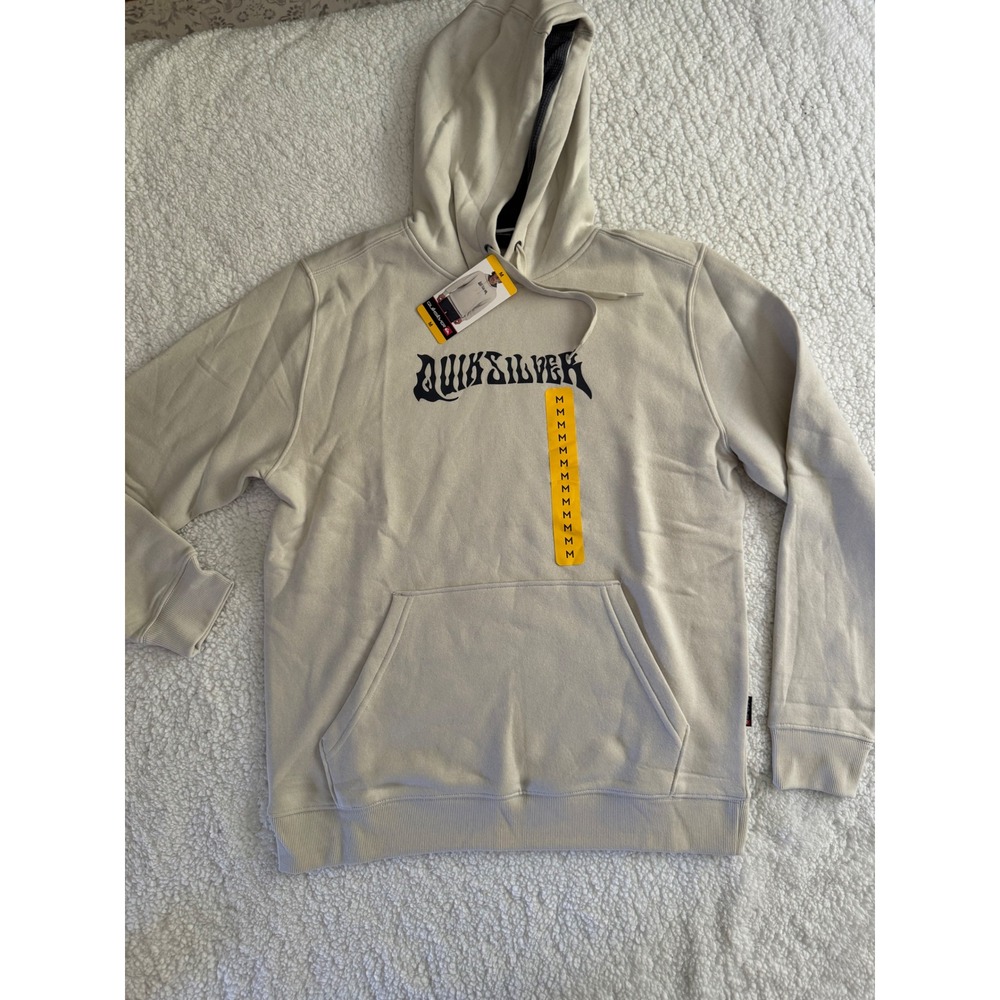 Quiksilver Hoodie Sweatshirt Mens Medium Beige Graphic Pullover NWT